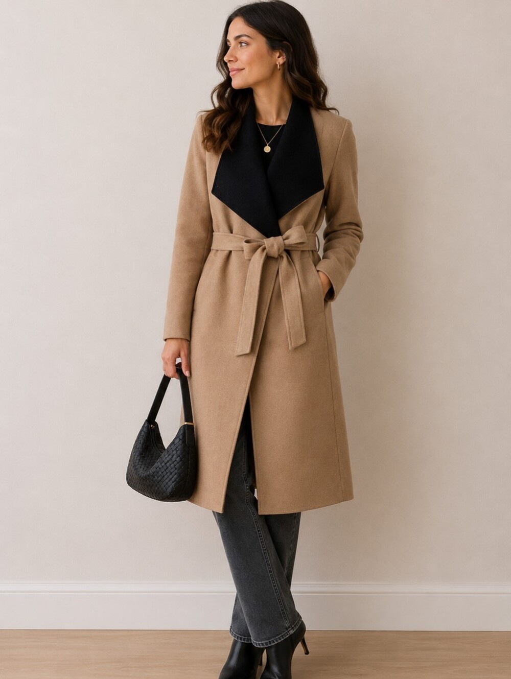 Camel colored wool wrap overcoat // XXS